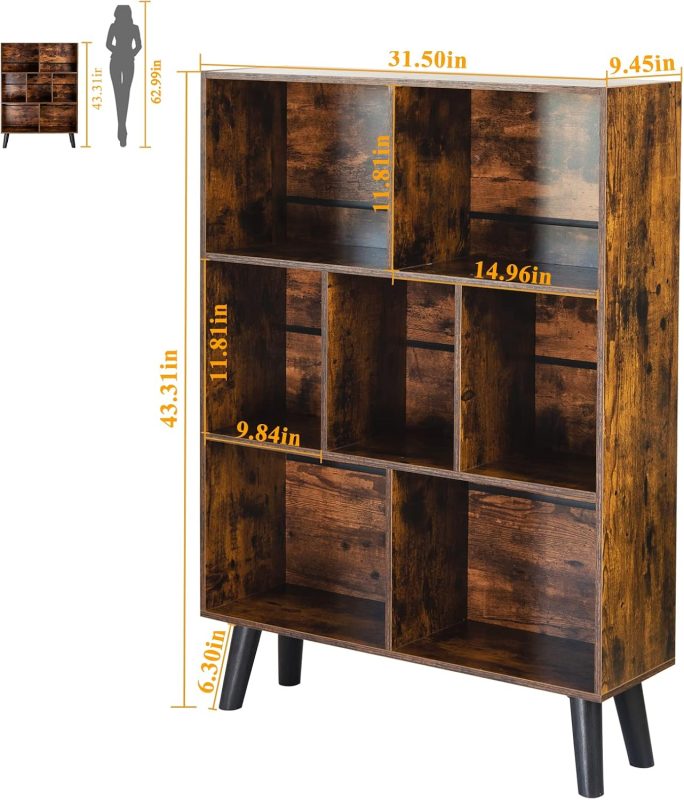 leyaoyao mid century 3 tier cube bookshelf – স্টাইলিশ উডেন বুকশেলফ উইথ লেগস (modern storage organizer)