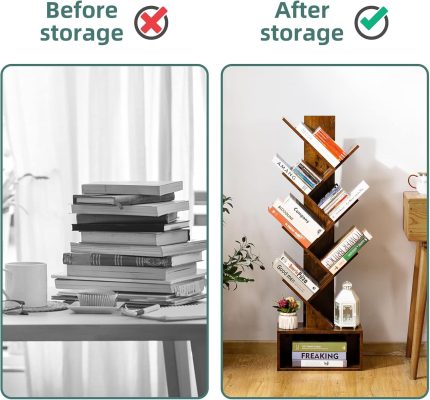 yoobure tree bookshelf – স্টাইলিশ উডেন ট্রি বুকশেলফ (স্পেস সেভিং মাল্টি লেয়ার স্টোরেজ র‍্যাক)