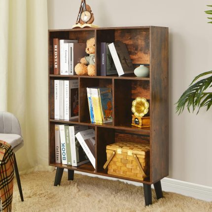 leyaoyao mid century 3 tier cube bookshelf – স্টাইলিশ উডেন বুকশেলফ উইথ লেগস (modern storage organizer)