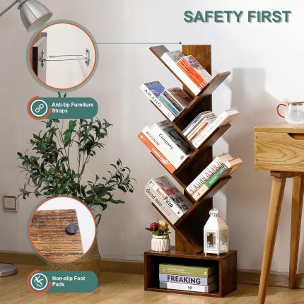 yoobure tree bookshelf – স্টাইলিশ উডেন ট্রি বুকশেলফ (স্পেস সেভিং মাল্টি লেয়ার স্টোরেজ র‍্যাক)