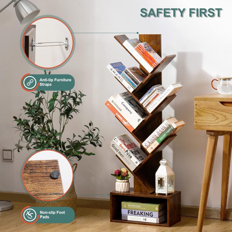 yoobure tree bookshelf – স্টাইলিশ উডেন ট্রি বুকশেলফ (স্পেস সেভিং মাল্টি লেয়ার স্টোরেজ র‍্যাক)
